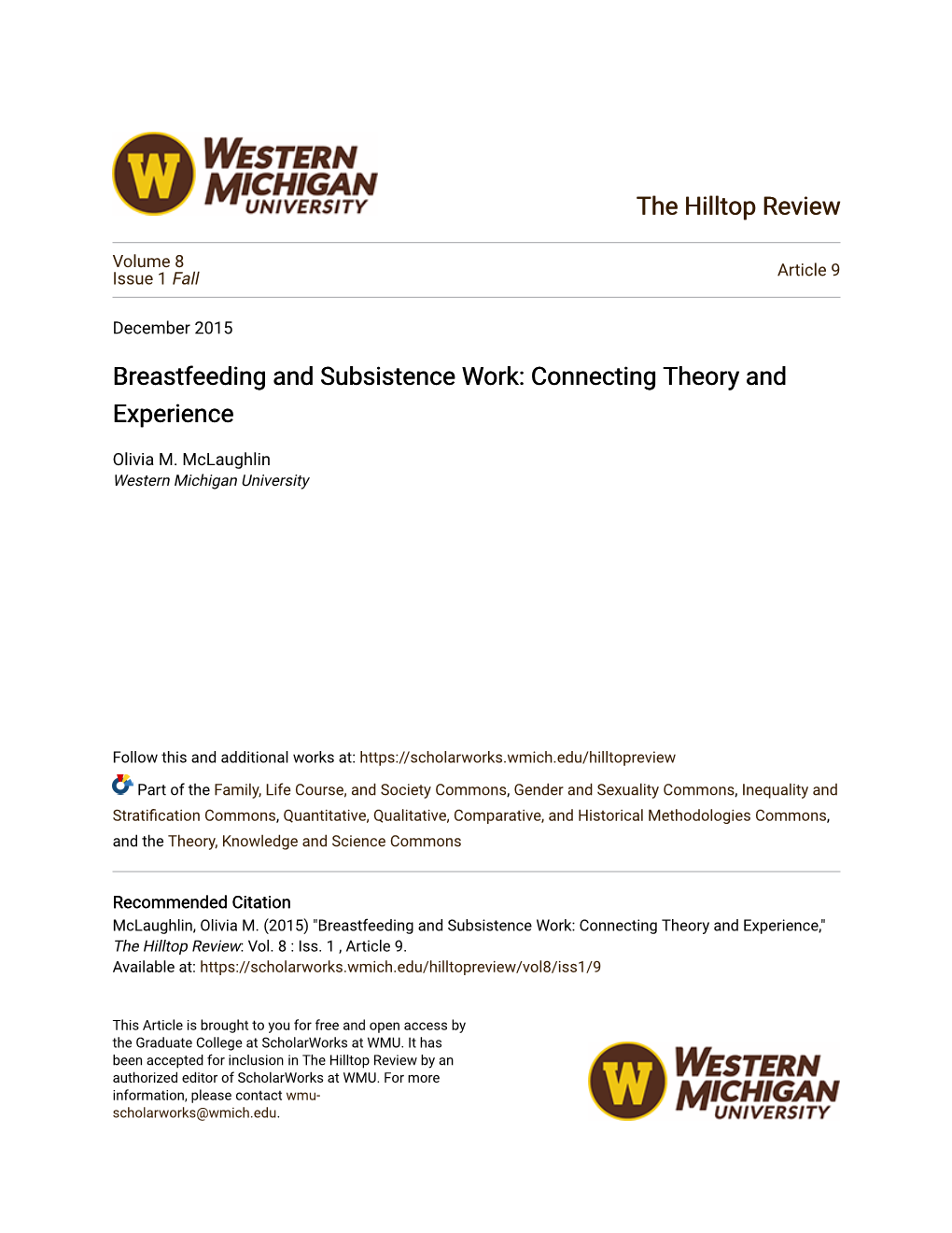 Breastfeeding and Subsistence Work: Connecting Theory and Experience