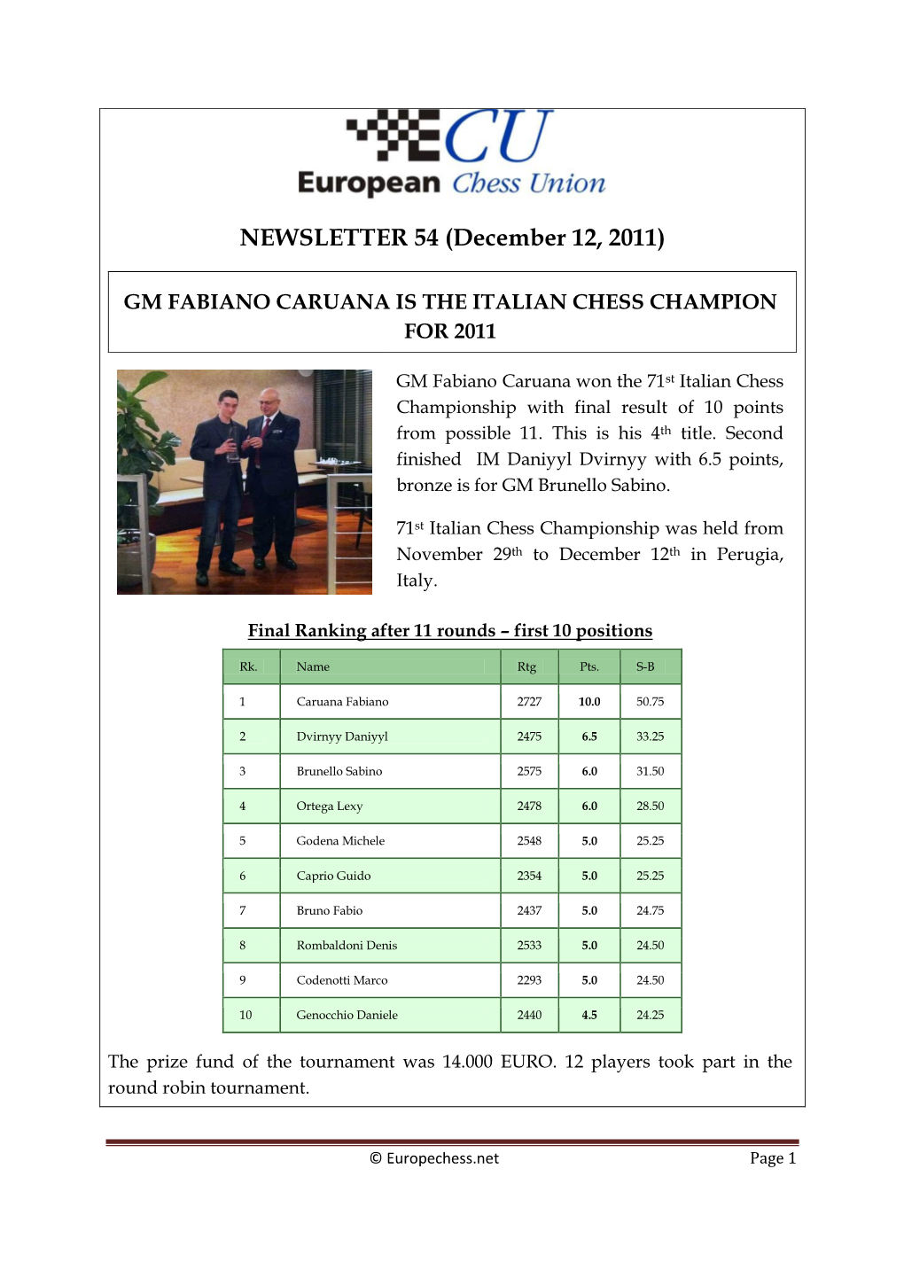 NEWSLETTER 54 (December 12, 2011)