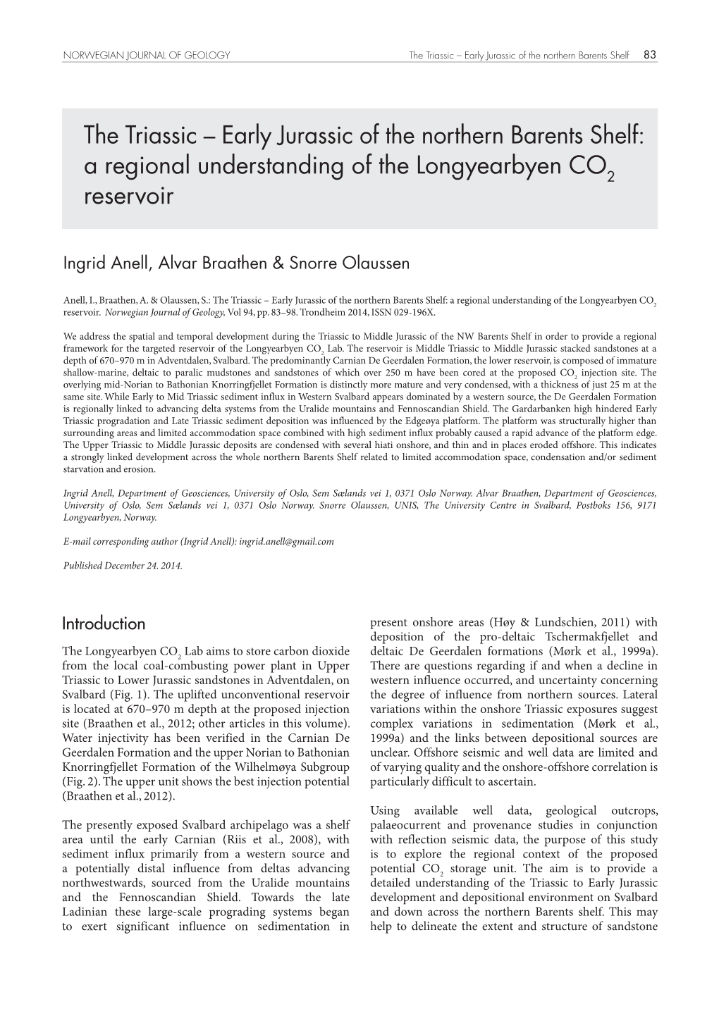 The Triassic – Early Jurassic of the Northern Barents Shelf 83