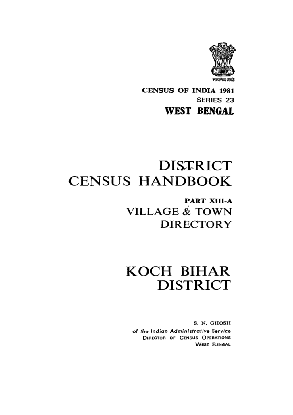 Village & Town Directory, Koch Bihar, Part XIII-A, Series-23, West Bengal