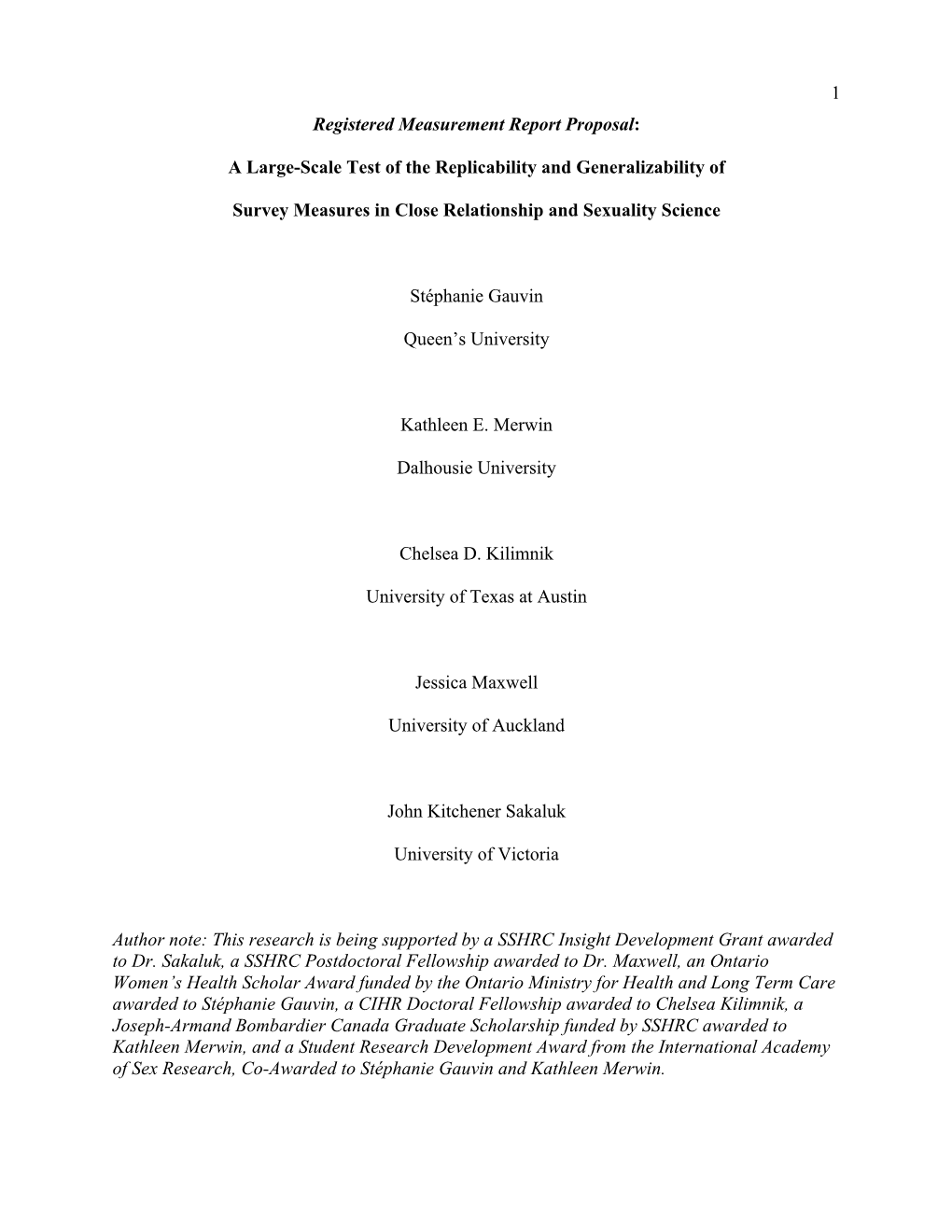 1 Registered Measurement Report Proposal