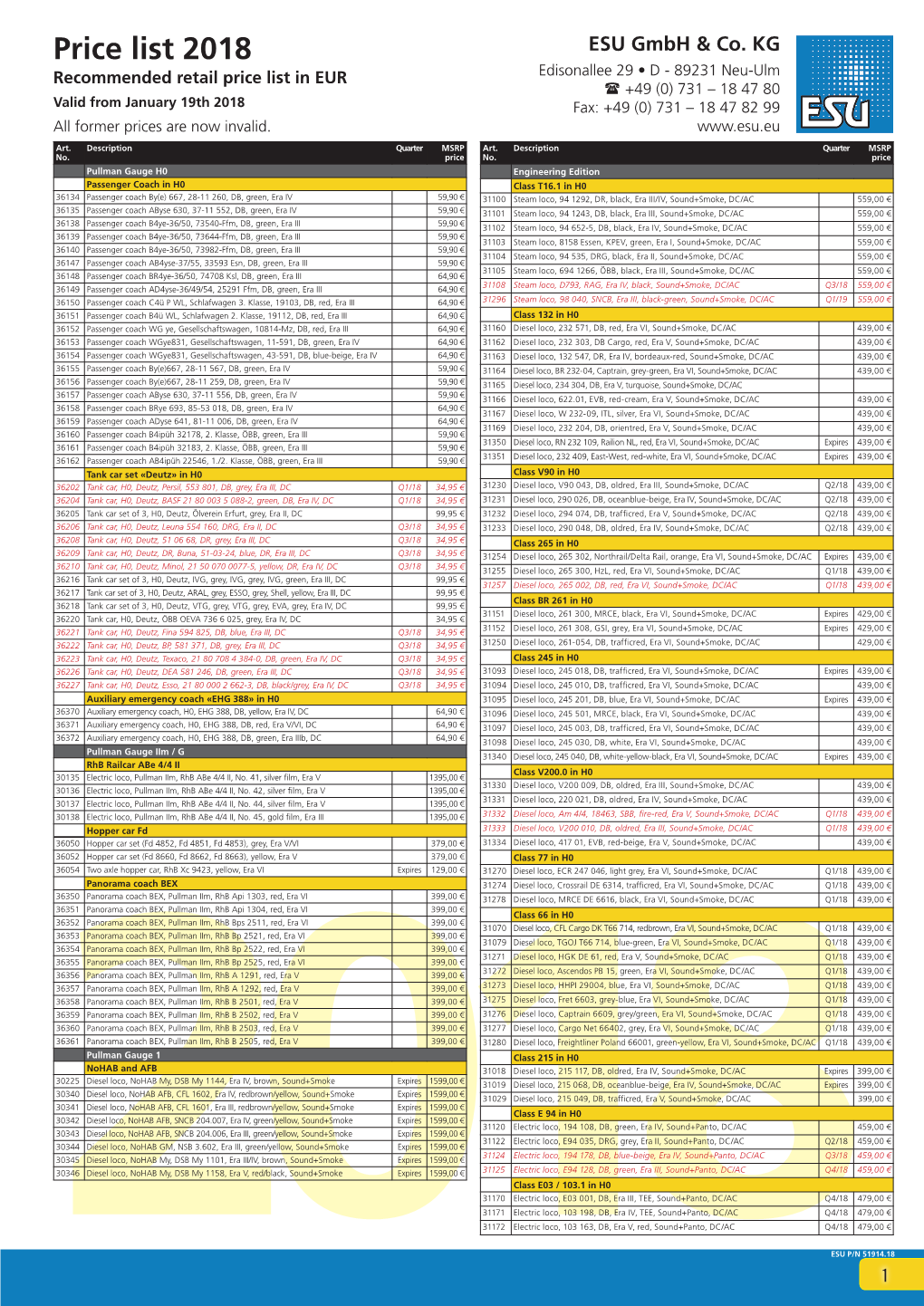 Price List 2018 ESU Gmbh & Co