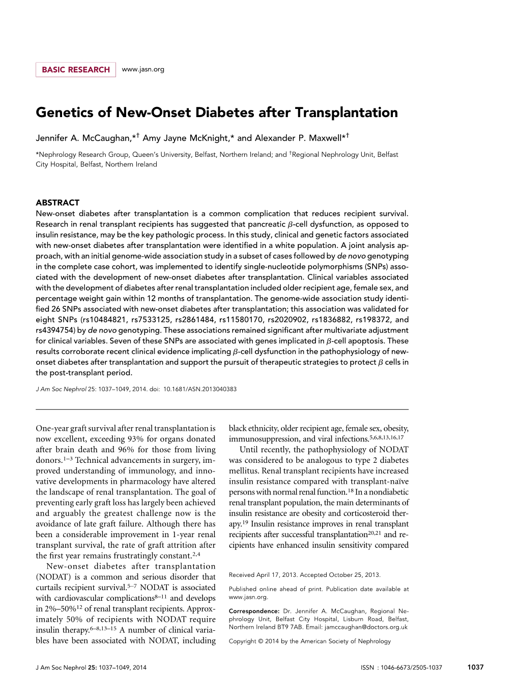 Genetics of New-Onset Diabetes After Transplantation