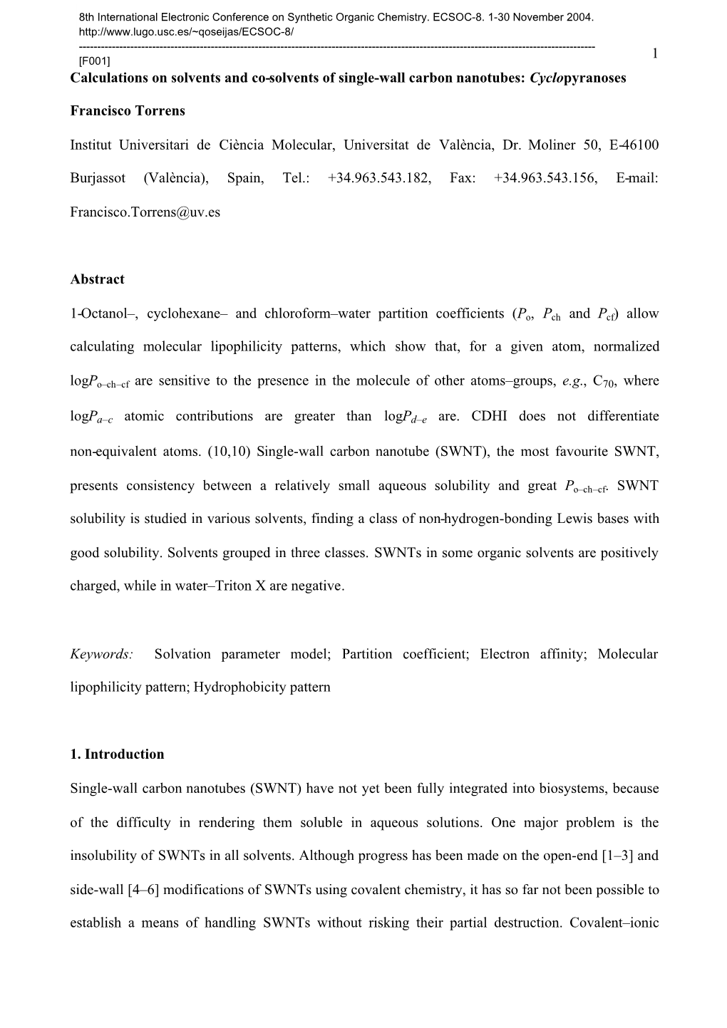 1 Calculations on Solvents and Co-Solvents of Single-Wall Carbon Nanotubes: Cyclopyranoses