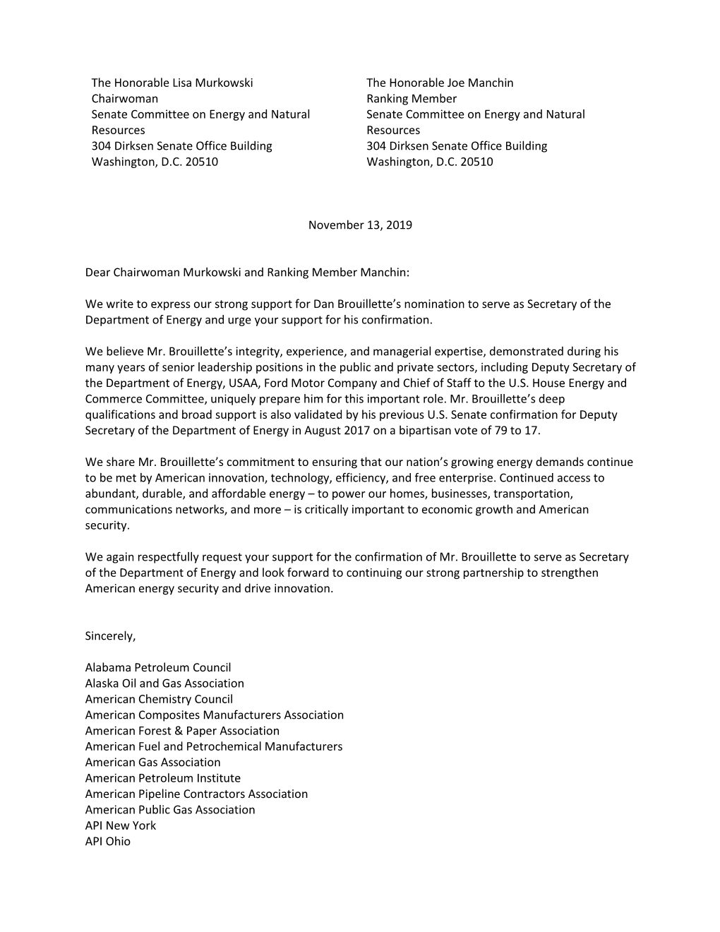NOIA Letter to Senate Energy & Natural Resources on DOE