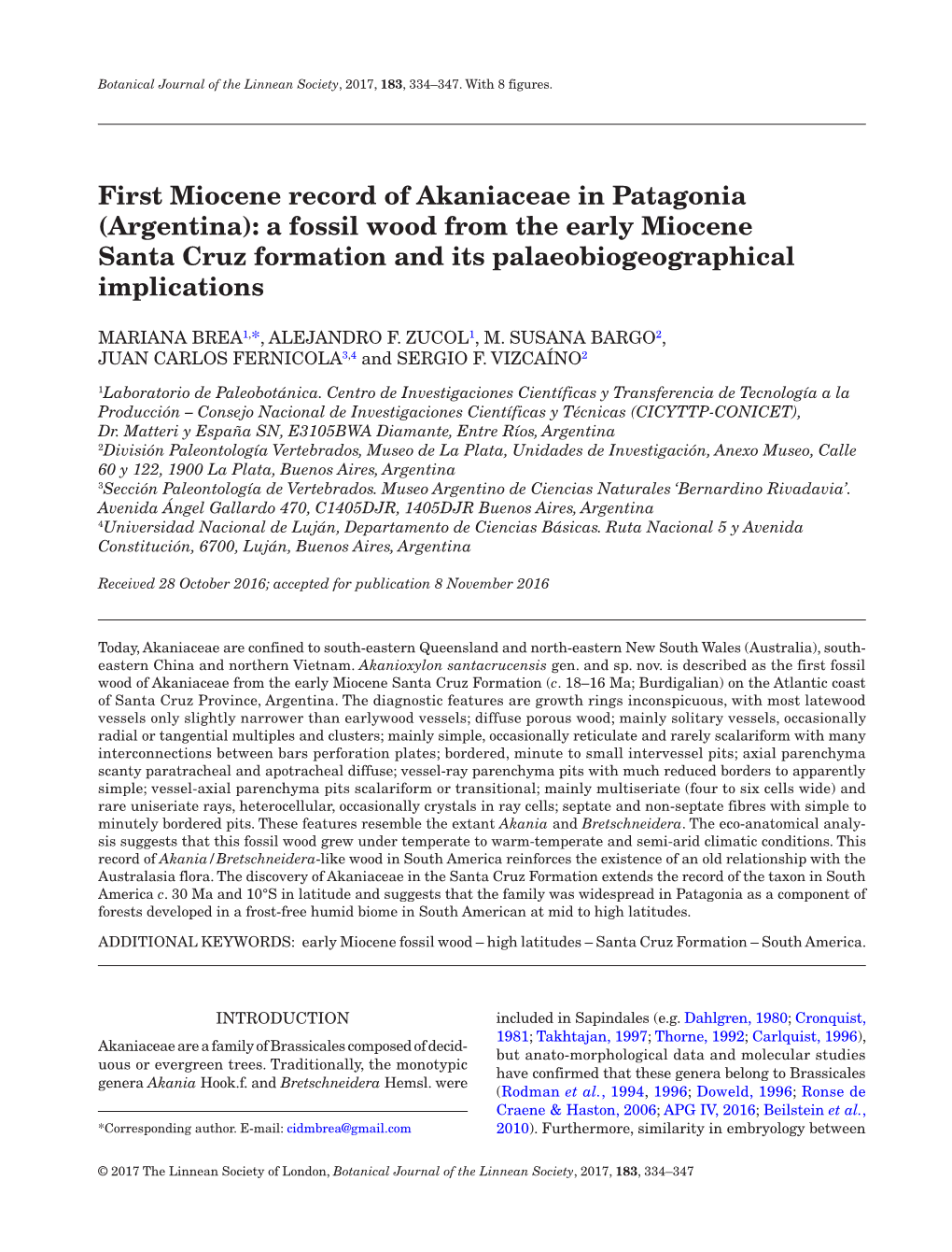 A Fossil Wood from the Early Miocene Santa Cruz Formation and Its Palaeobiogeographical Implications