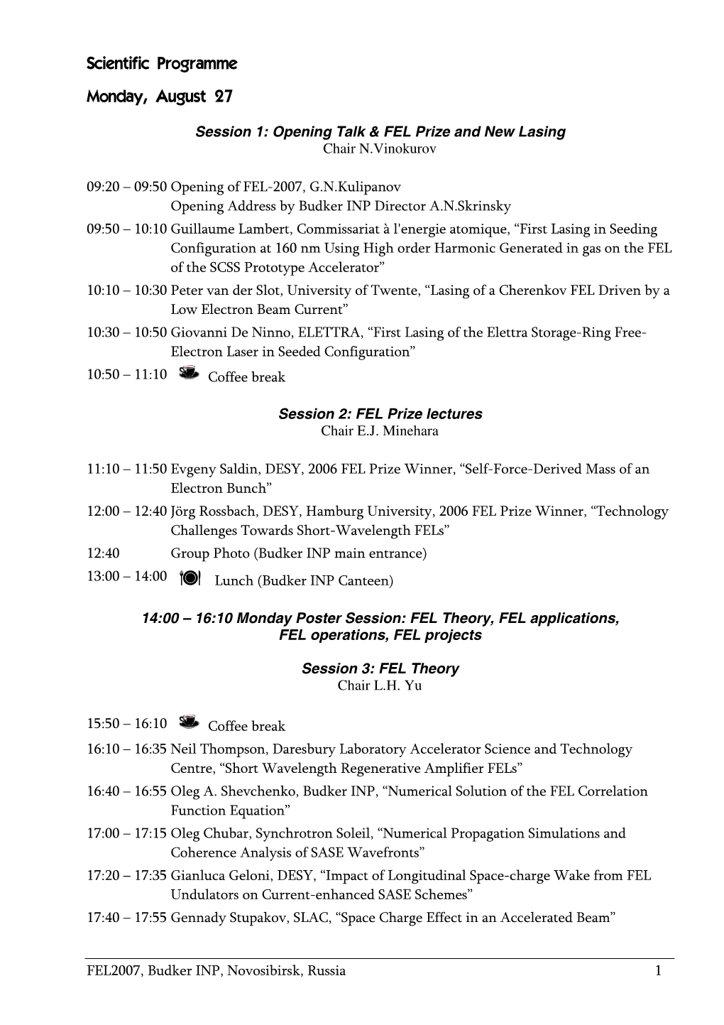 Scientific Programme Monday, August 27