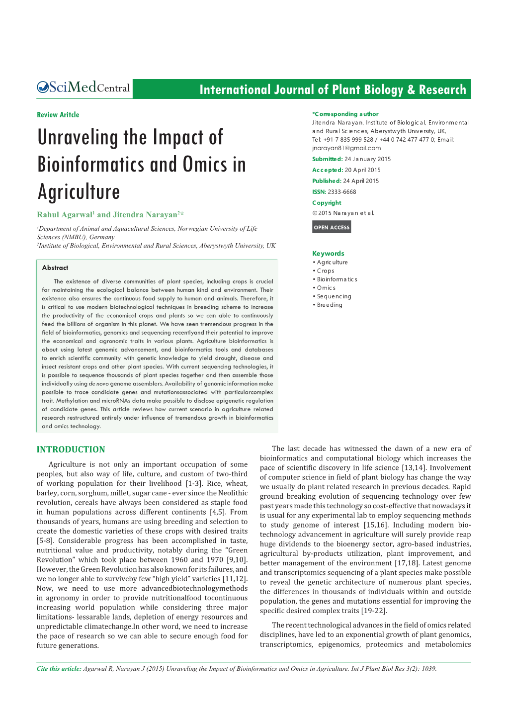 Unraveling the Impact of Bioinformatics and Omics in Agriculture