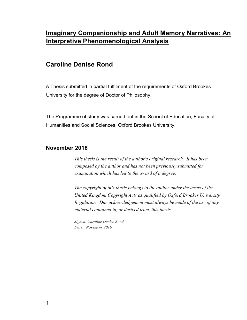 Imaginary Companionship and Adult Memory Narratives: an Interpretive Phenomenological Analysis