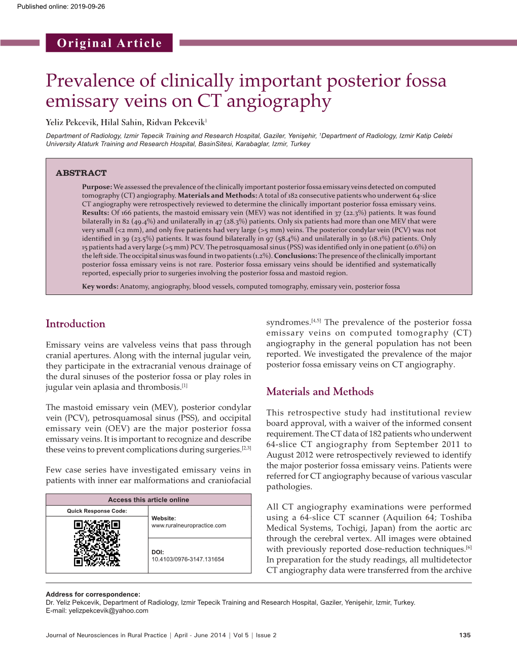 Prevalence of Clinically Important Posterior Fossa Emissary Veins On