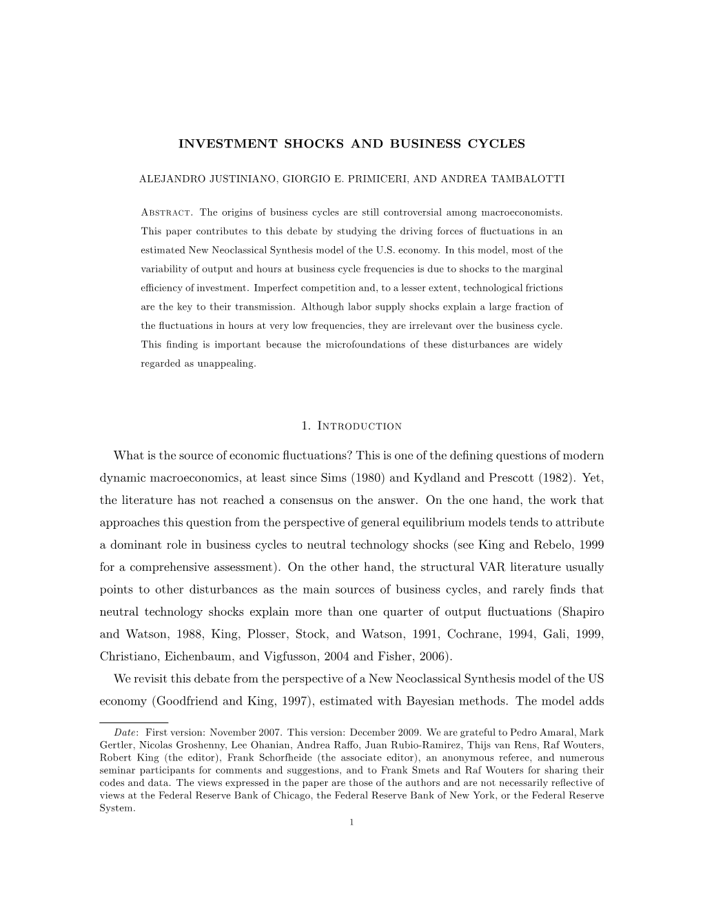 Investment Shocks and Business Cycles