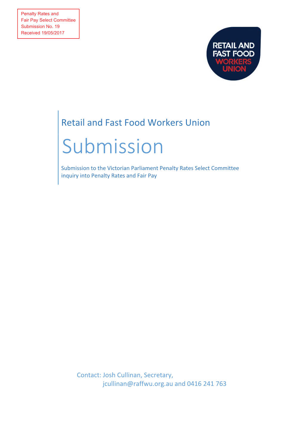Retail and Fast Food Workers Union Submission