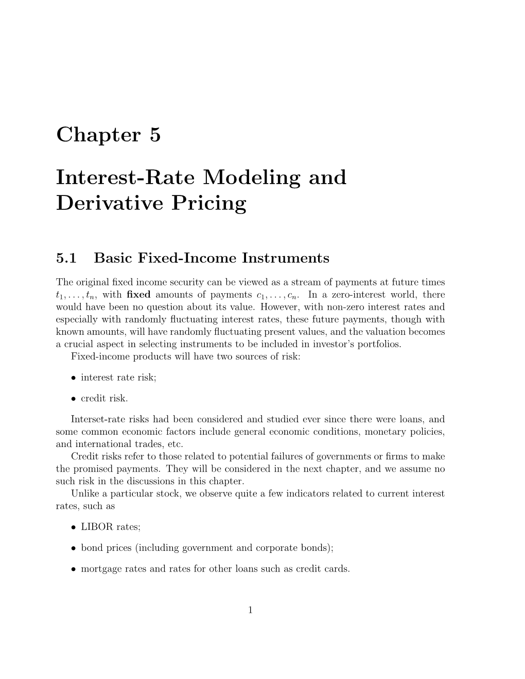 Chapter 5 Interest-Rate Modeling and Derivative Pricing