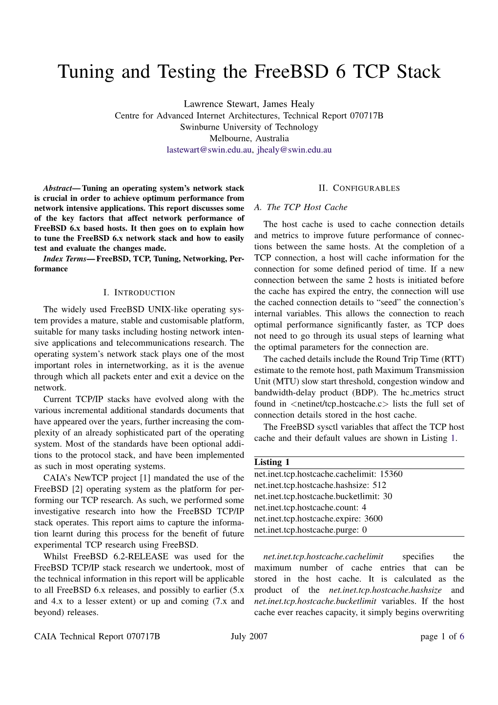 Tuning and Testing the Freebsd 6 TCP Stack