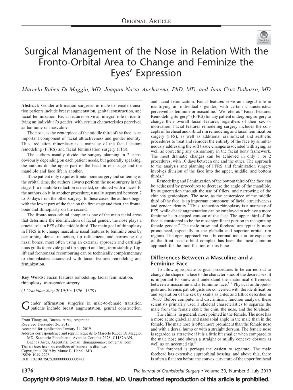 Surgical Management of the Nose in Relation with the Fronto-Orbital Area to Change and Feminize the Eyes’ Expression