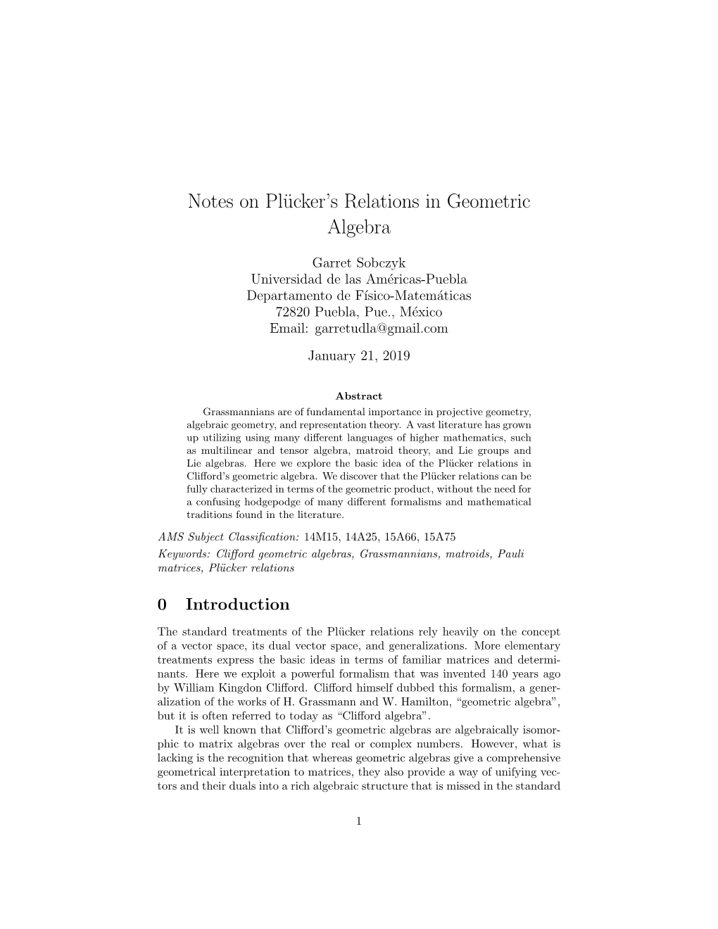 Notes on Plücker's Relations in Geometric Algebra