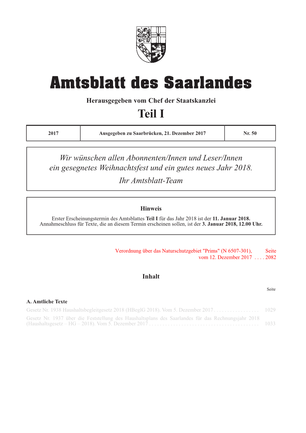 Amtsblatt Des Saarlandes Herausgegeben Vom Chef Der Staatskanzlei Teil I