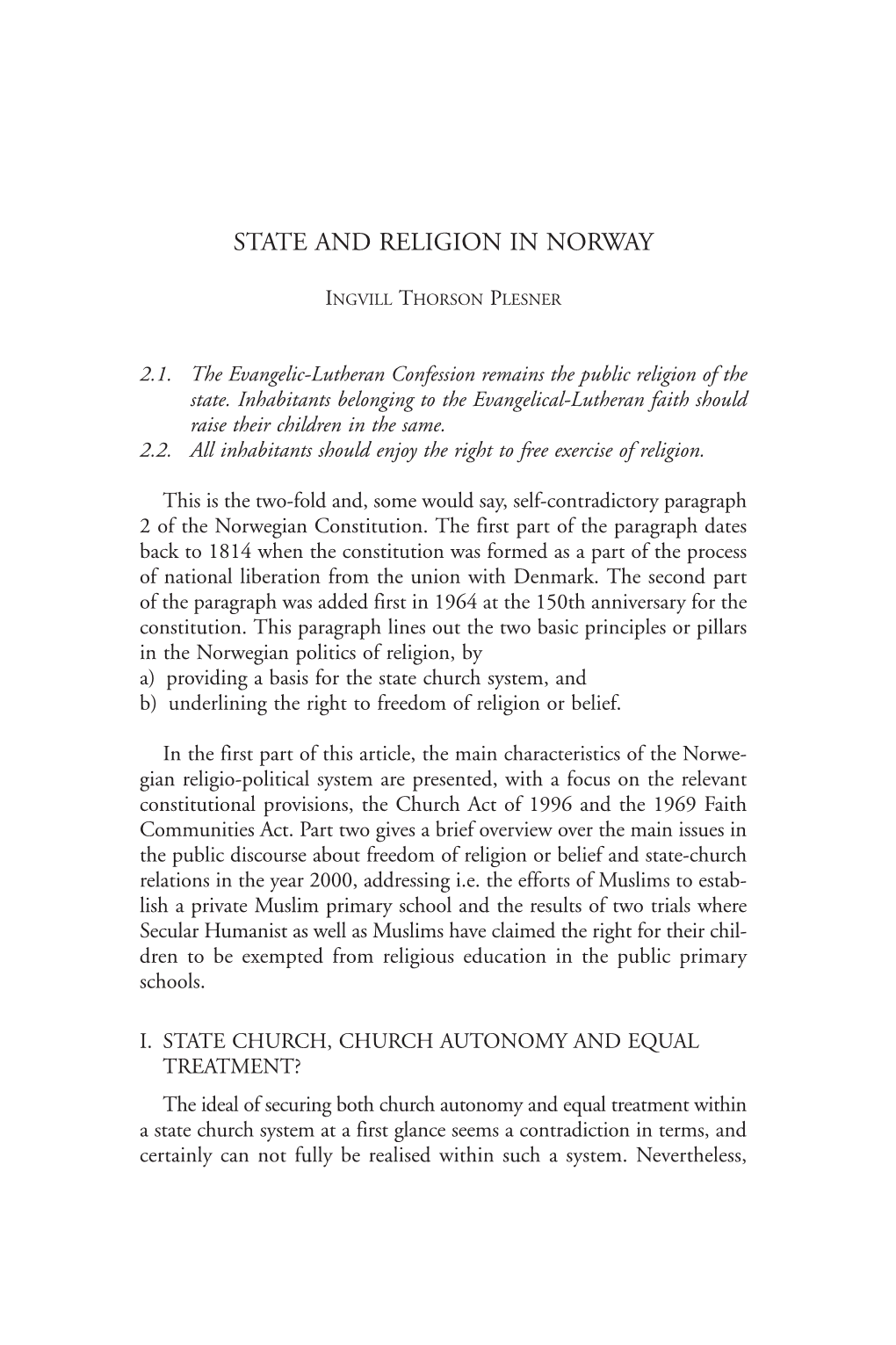 State and Religion in Norway