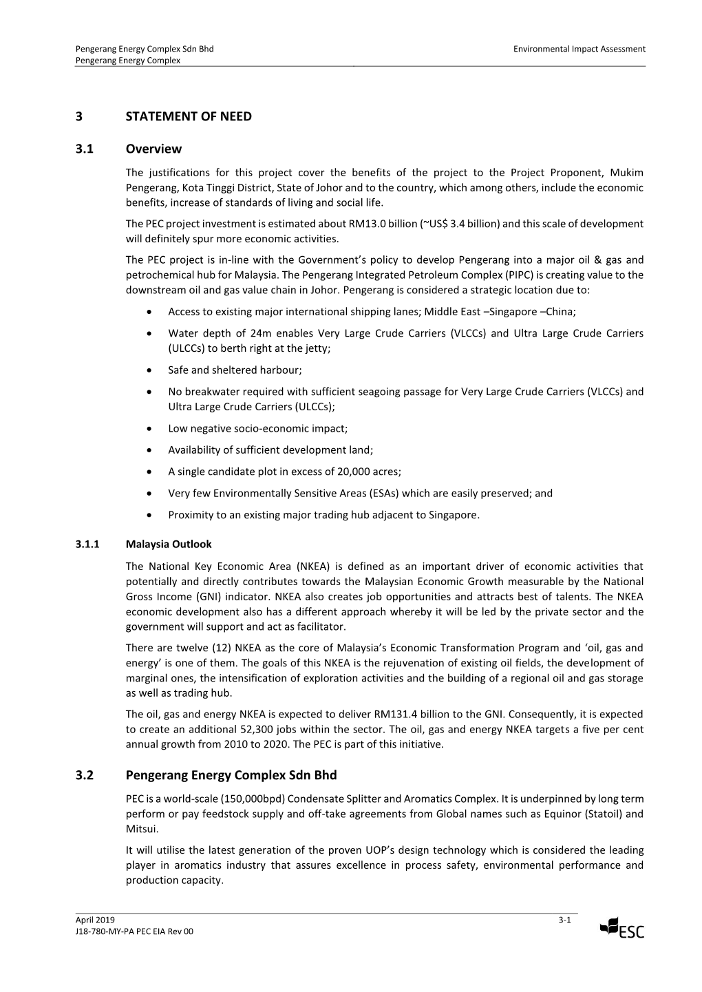 3 STATEMENT of NEED 3.1 Overview 3.2 Pengerang Energy