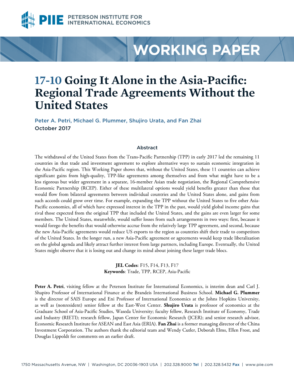 Going It Alone in the Asia-Pacific: Regional Trade Agreements Without the United States