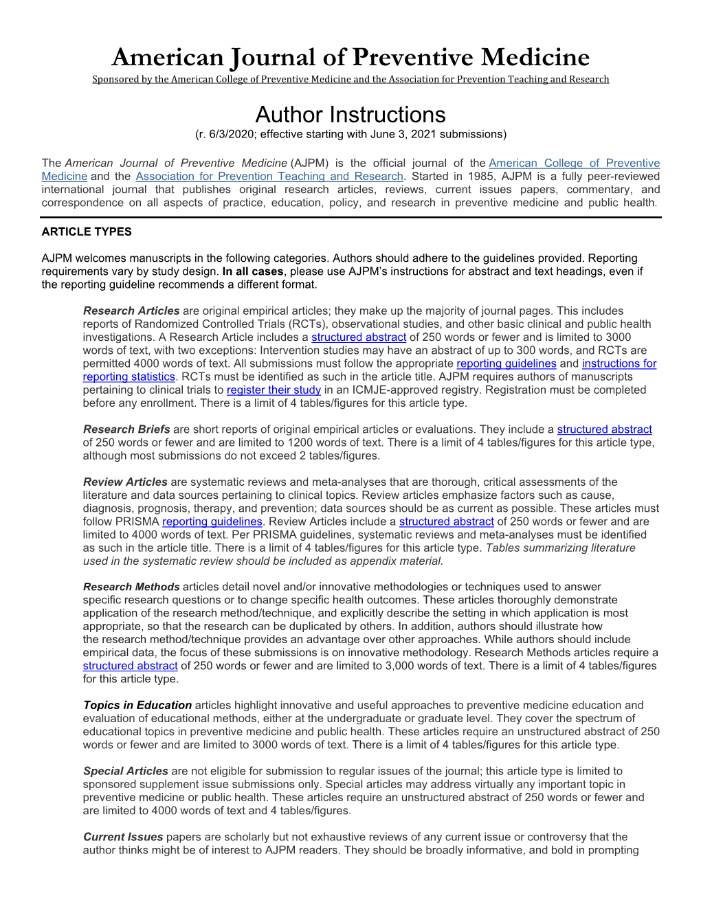 American Journal of Preventive Medicine Sponsored by the American College of Preventive Medicine and the Association for Prevention Teaching and Research