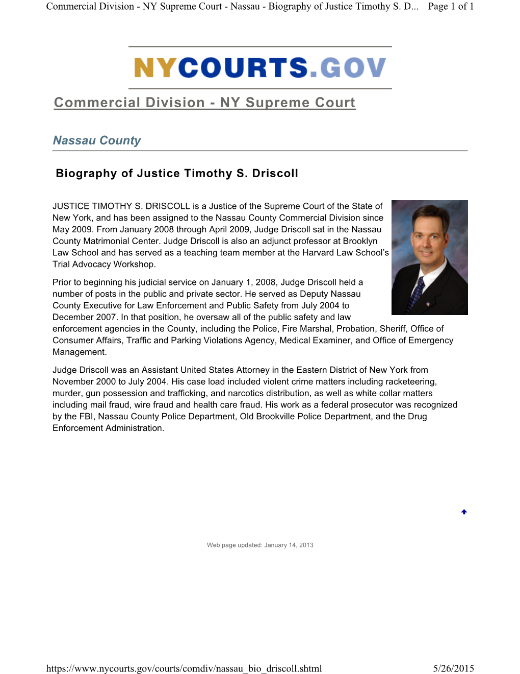 Commercial Division - NY Supreme Court - Nassau - Biography of Justice Timothy S