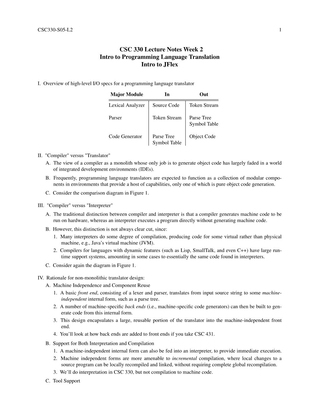 CSC 330 Lecture Notes Week 2 Intro to Programming Language