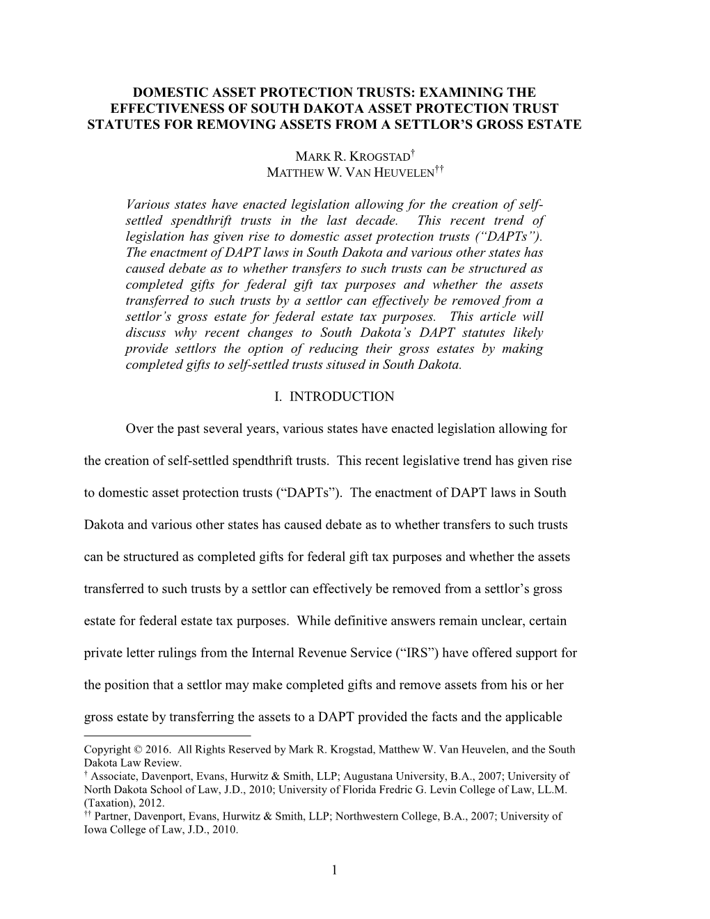 Examining the Effectiveness of South Dakota Asset Protection Trust Statutes for Removing Assets from a Settlor’S Gross Estate