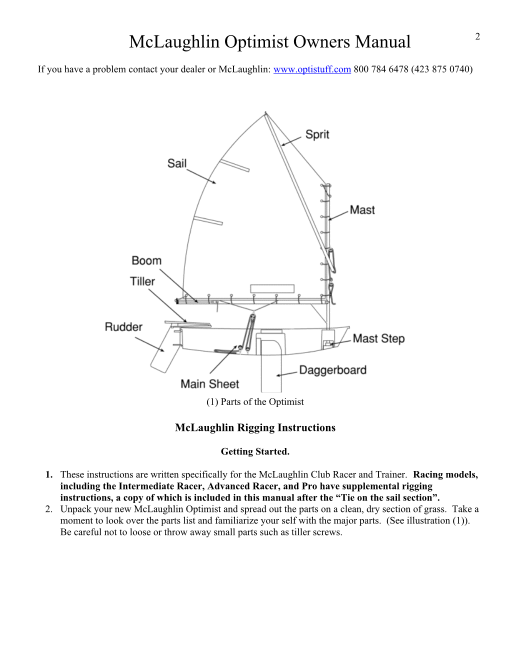 Mclaughlin Optimist Owners Manual and Rigging Instructions