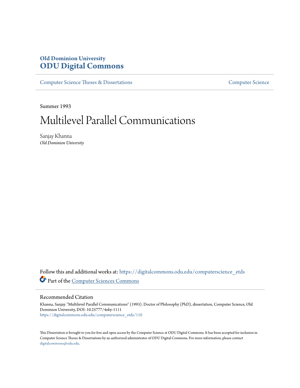 Multilevel Parallel Communications Sanjay Khanna Old Dominion University
