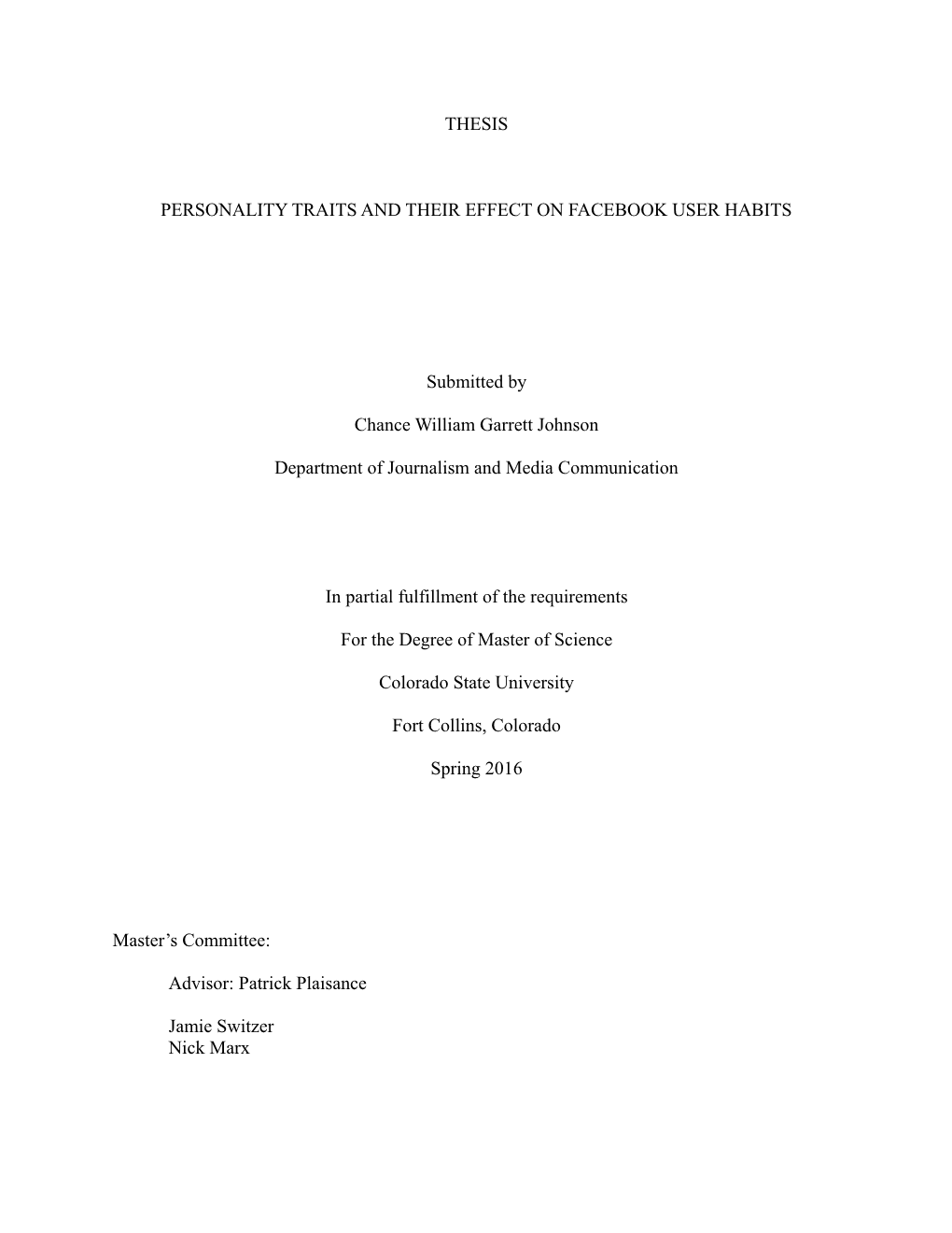 Thesis Personality Traits and Their Effect on Facebook