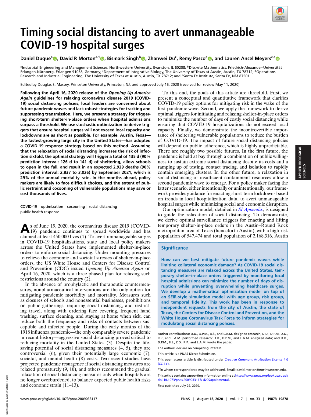 Timing Social Distancing to Avert Unmanageable COVID-19 Hospital