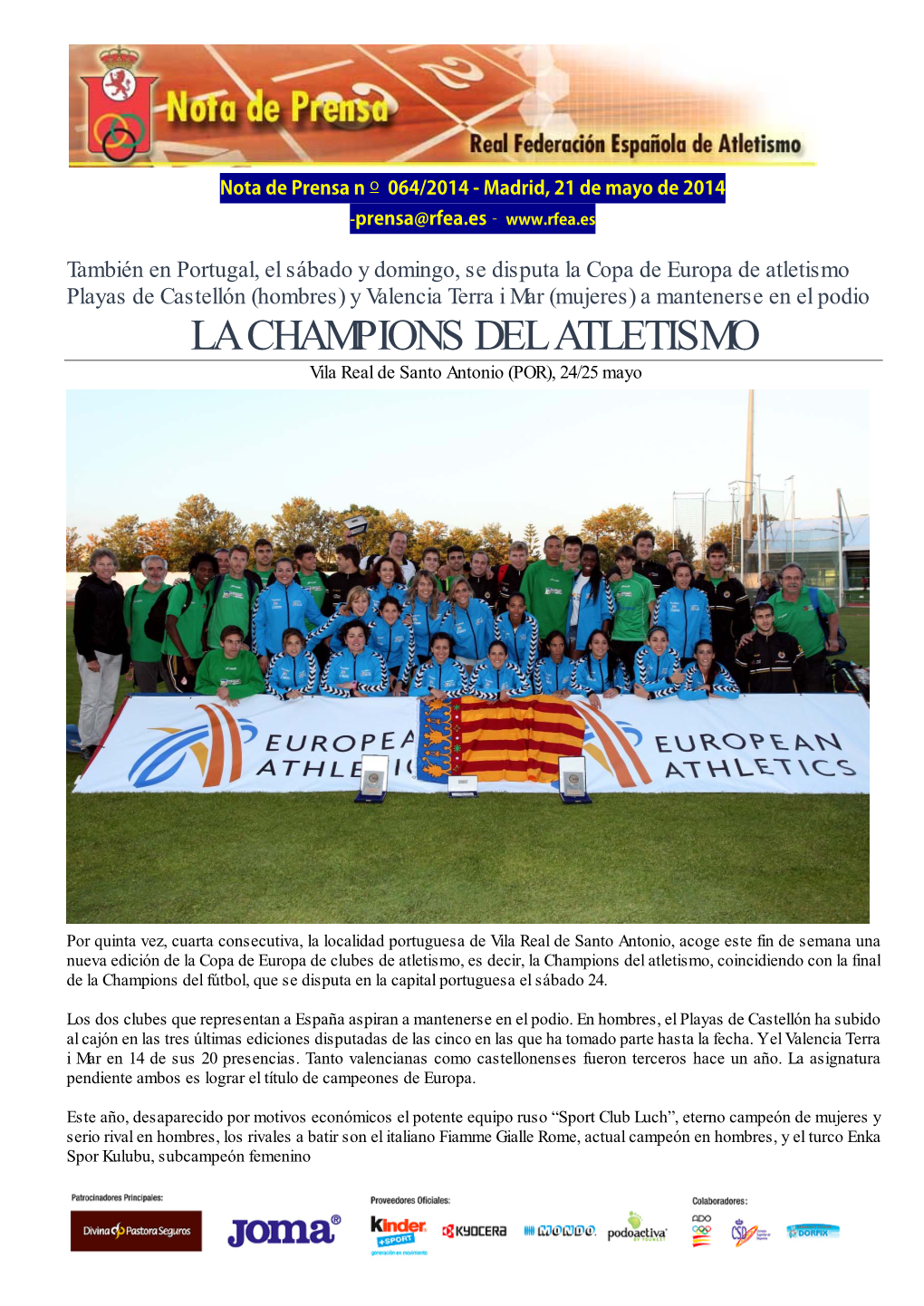 LA CHAMPIONS DEL ATLETISMO Vila Real De Santo Antonio (POR), 24/25 Mayo