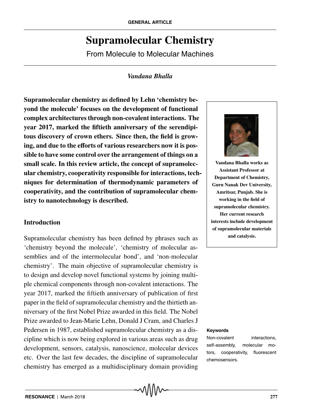 Supramolecular Chemistry from Molecule to Molecular Machines