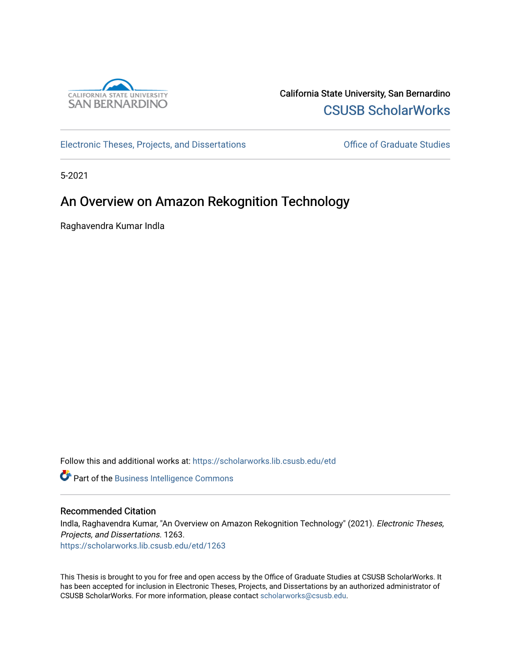 An Overview on Amazon Rekognition Technology