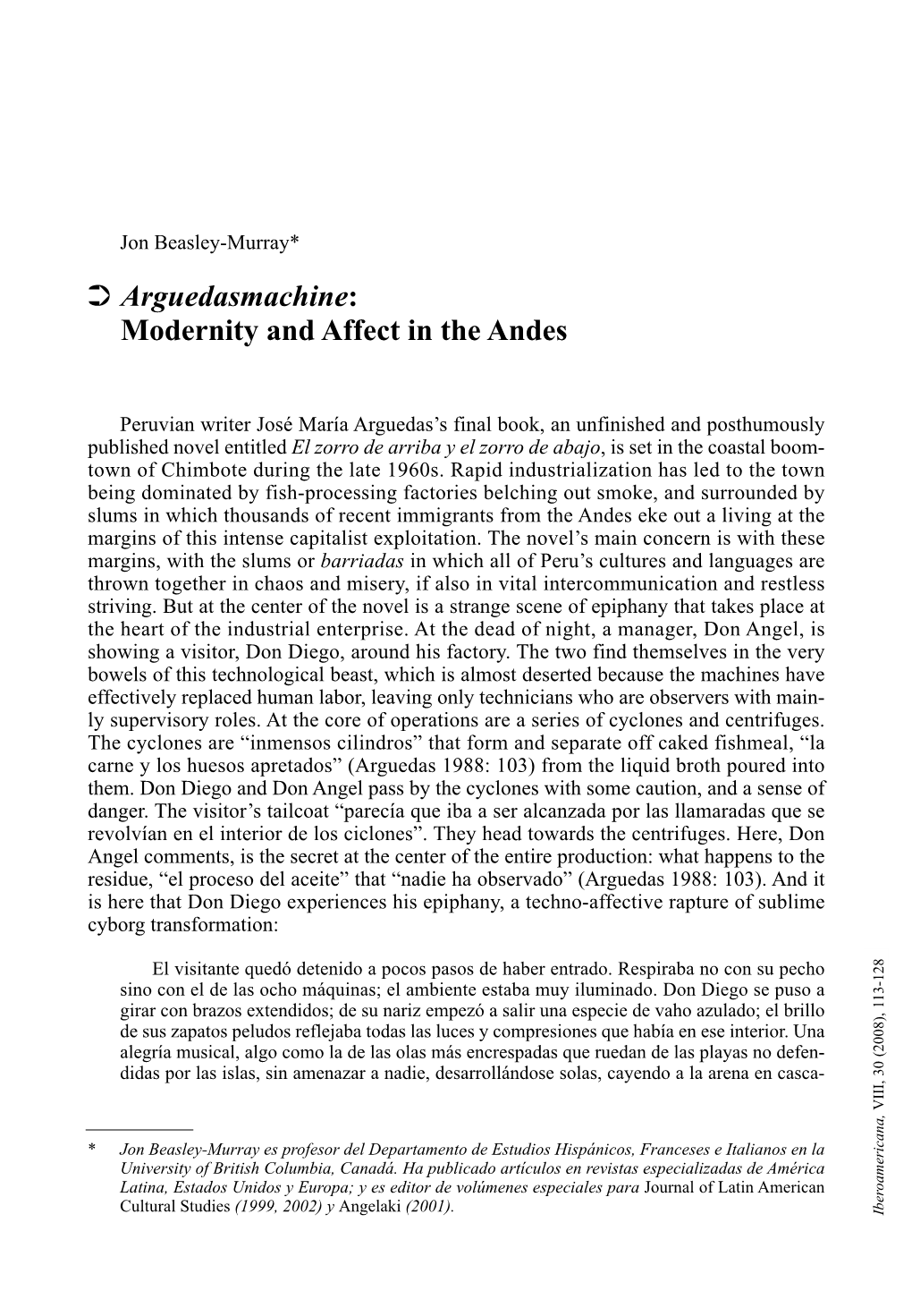 Arguedasmachine: Modernity and Affect in the Andes