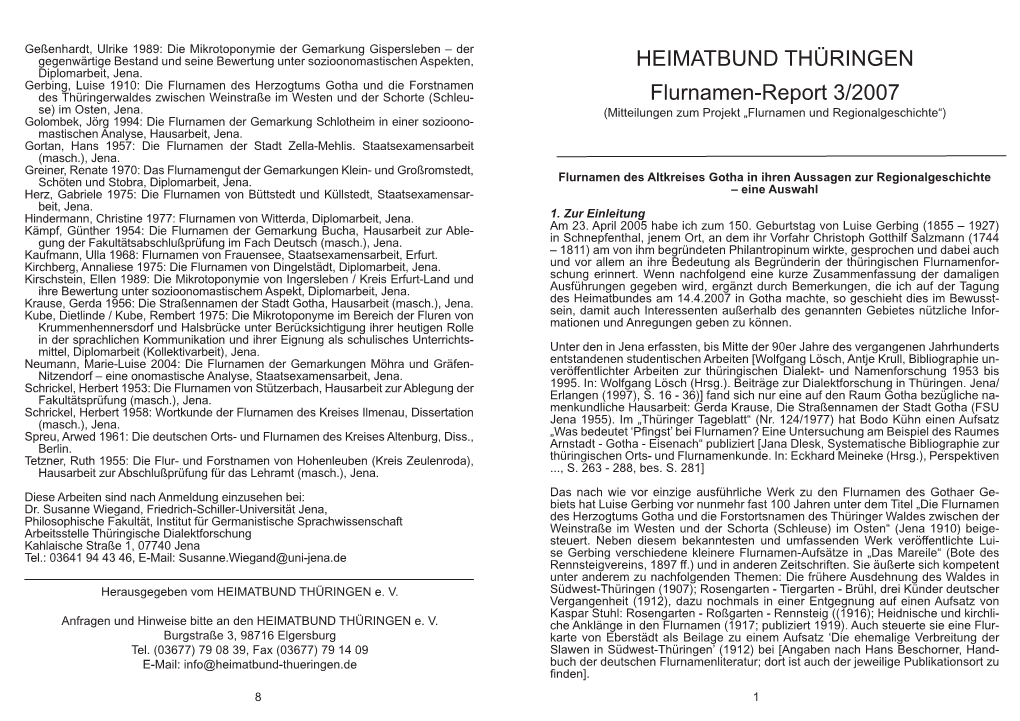 HEIMATBUND THÜRINGEN Flurnamen-Report 3/2007