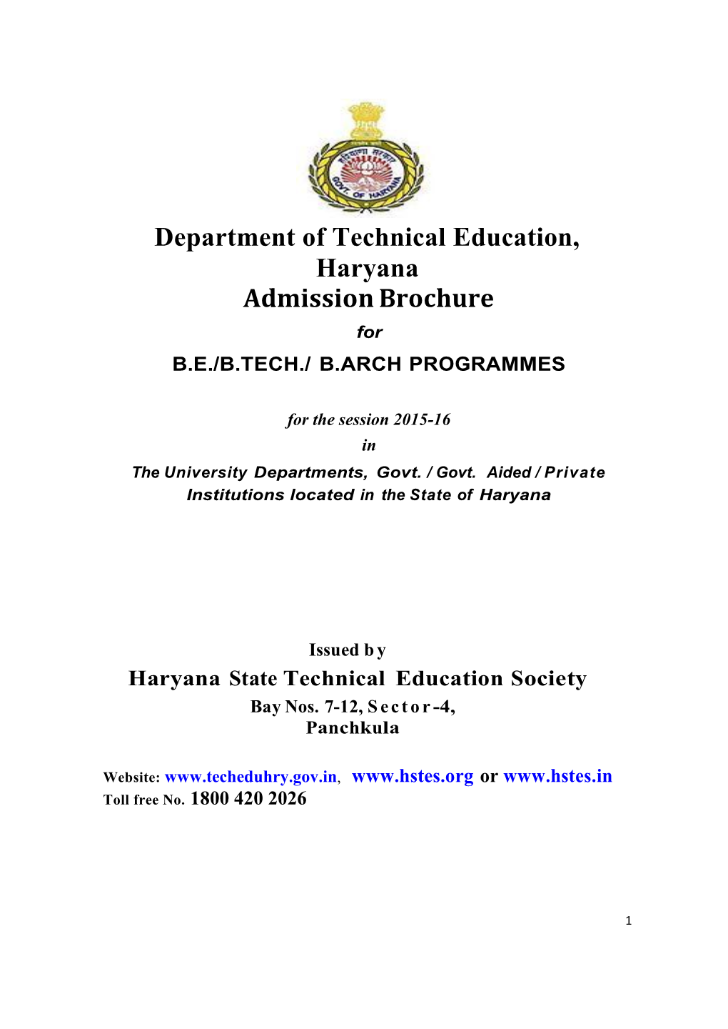 Department of Technical Education, Haryana Admission Brochure