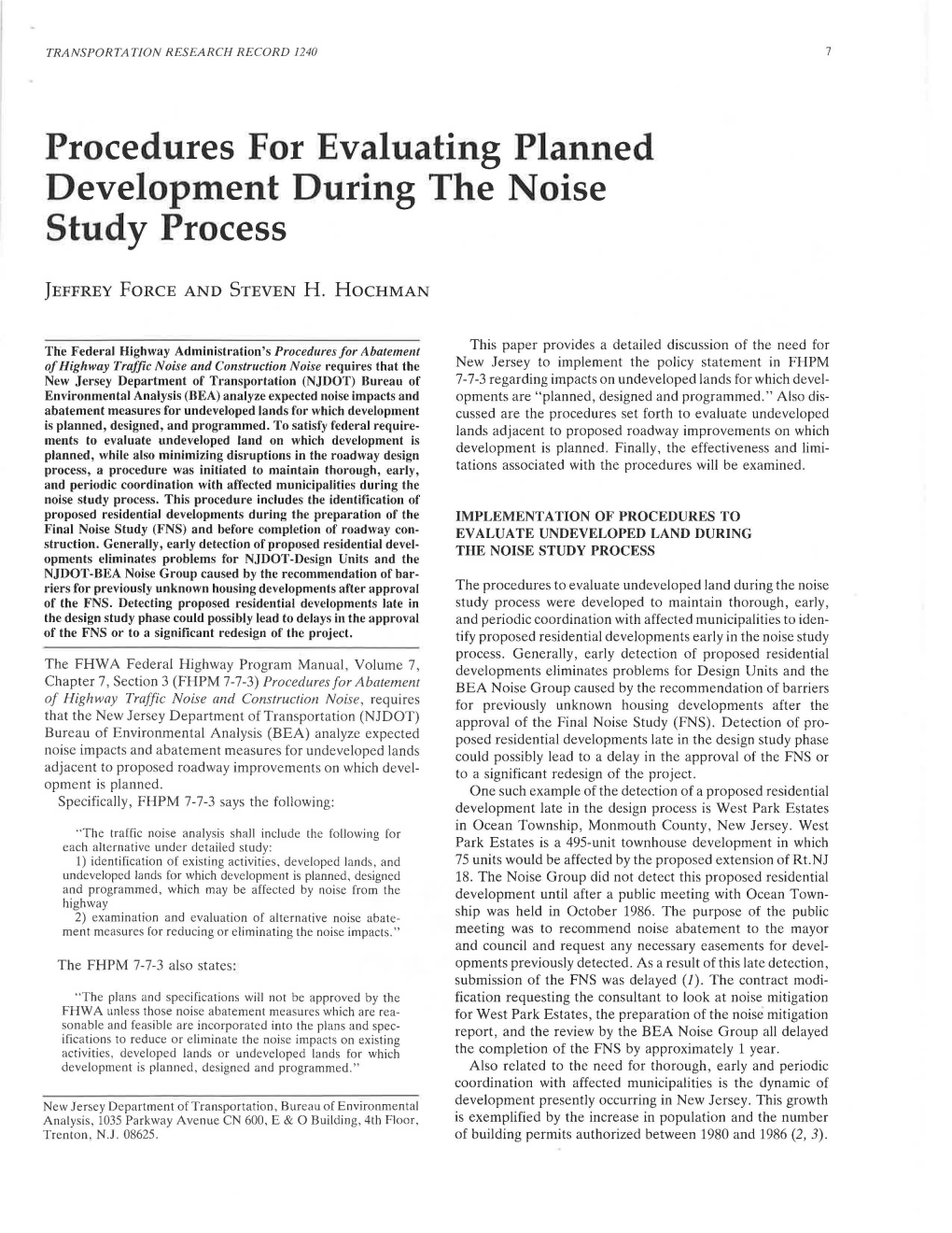 Procedures for Evaluating Planned Development During the Noise Study Process