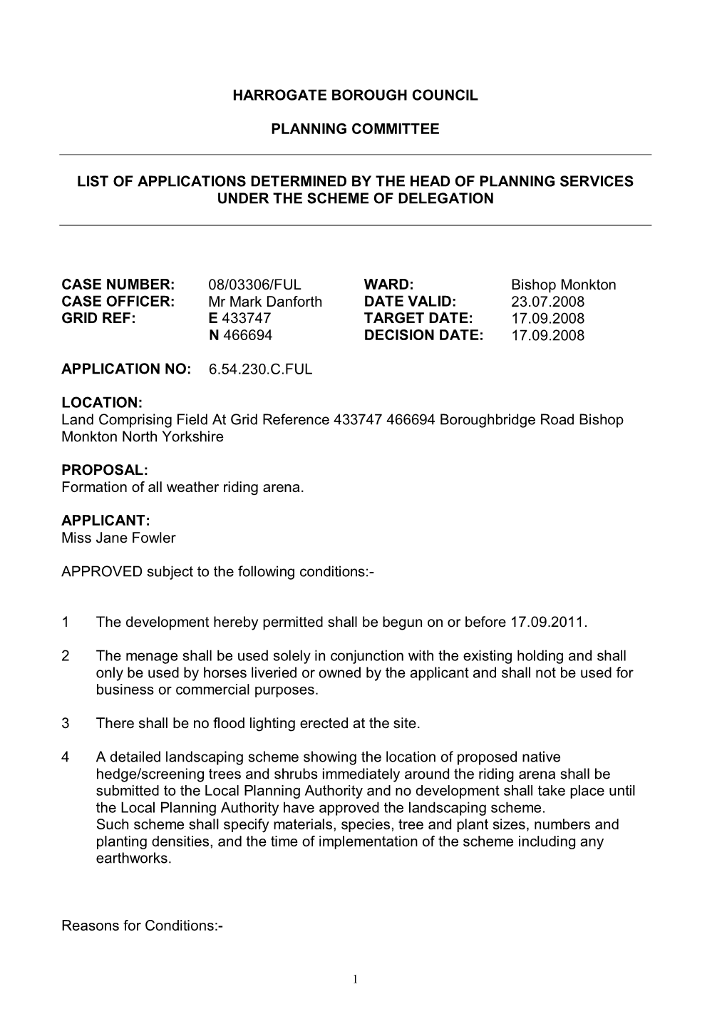 Harrogate Borough Council Planning Committee List Of