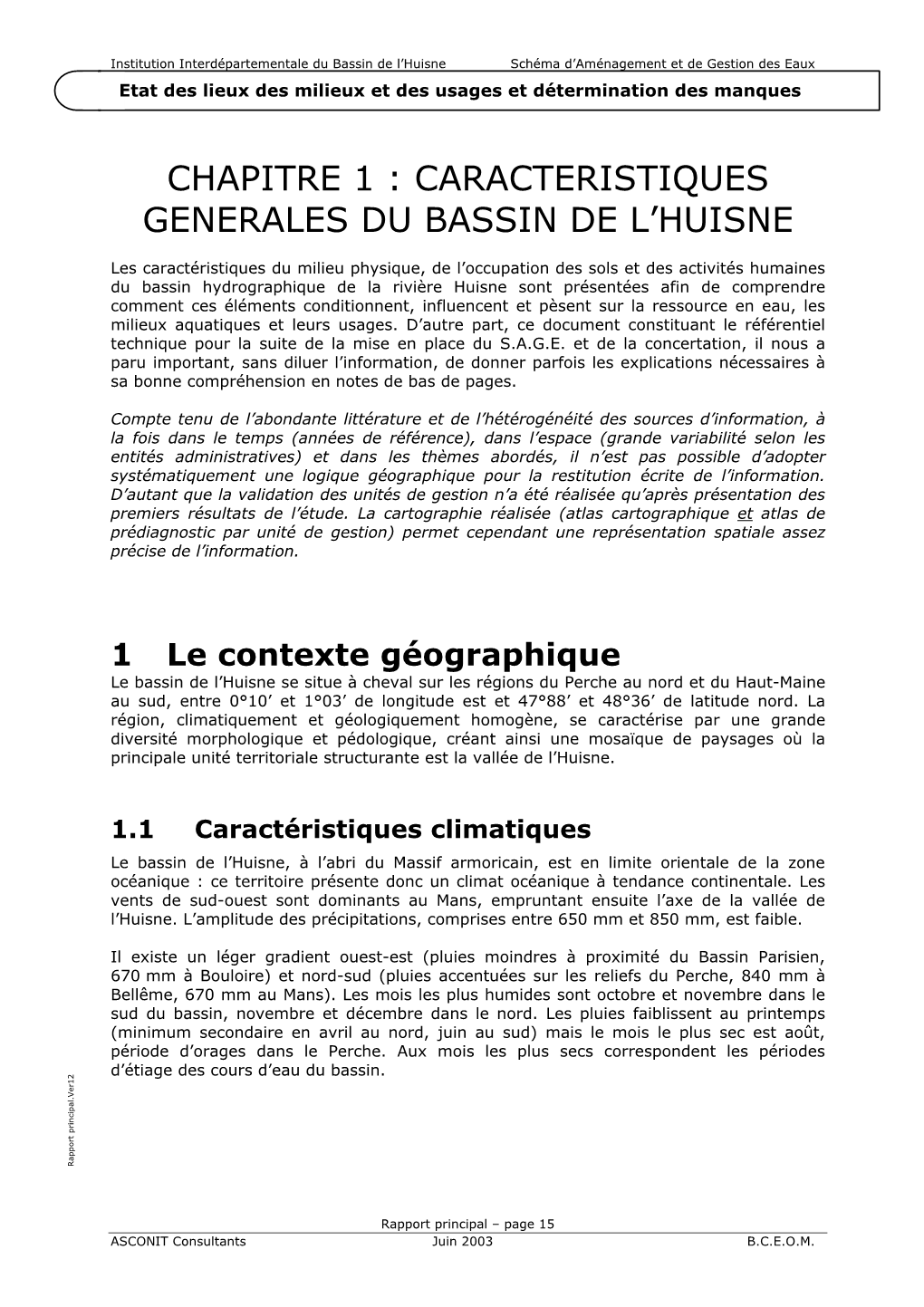 Caracteristiques Generales Du Bassin De L'huisne