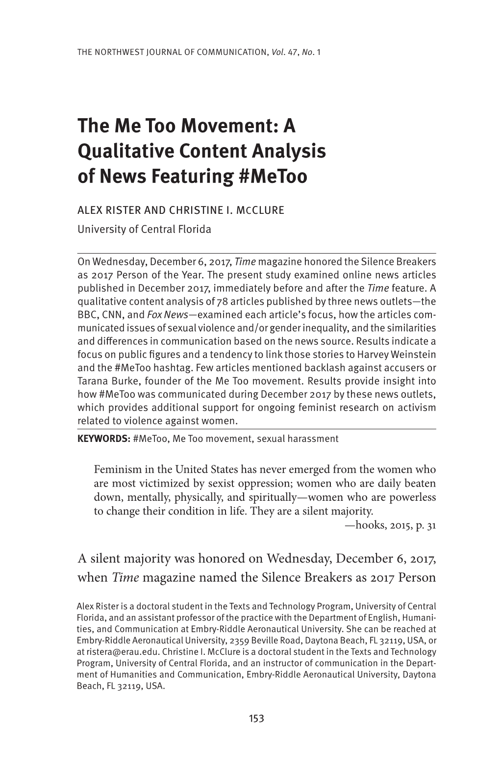 A Qualitative Content Analysis of News Featuring #Metoo