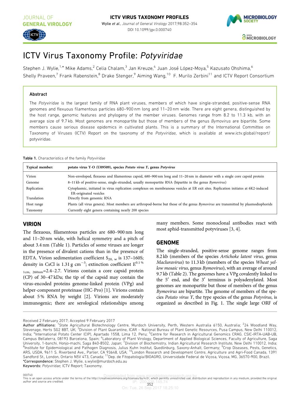 ICTV Virus Taxonomy Profile: Potyviridae