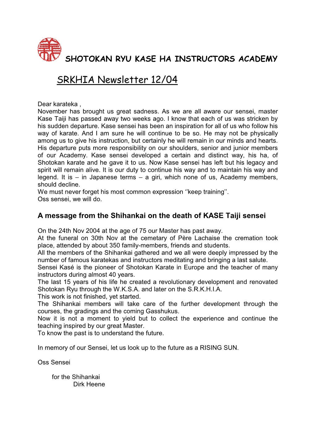 SRKHIA Newsletter 12/04