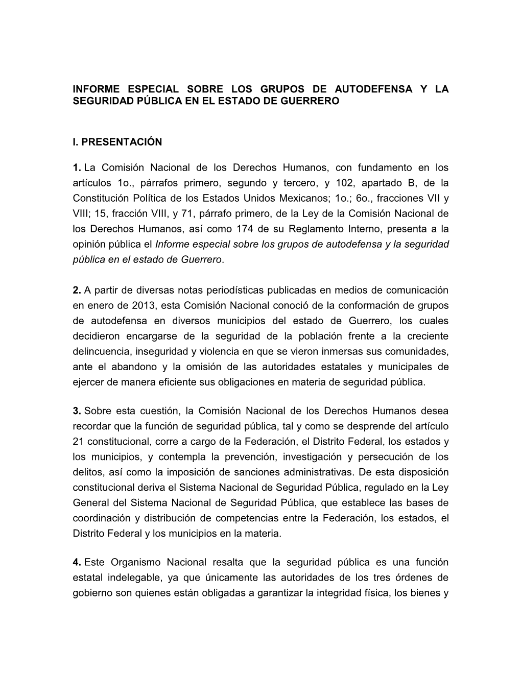 Informe Especial Sobre Los Grupos De Autodefensa Y La Seguridad Pública En El Estado De Guerrero