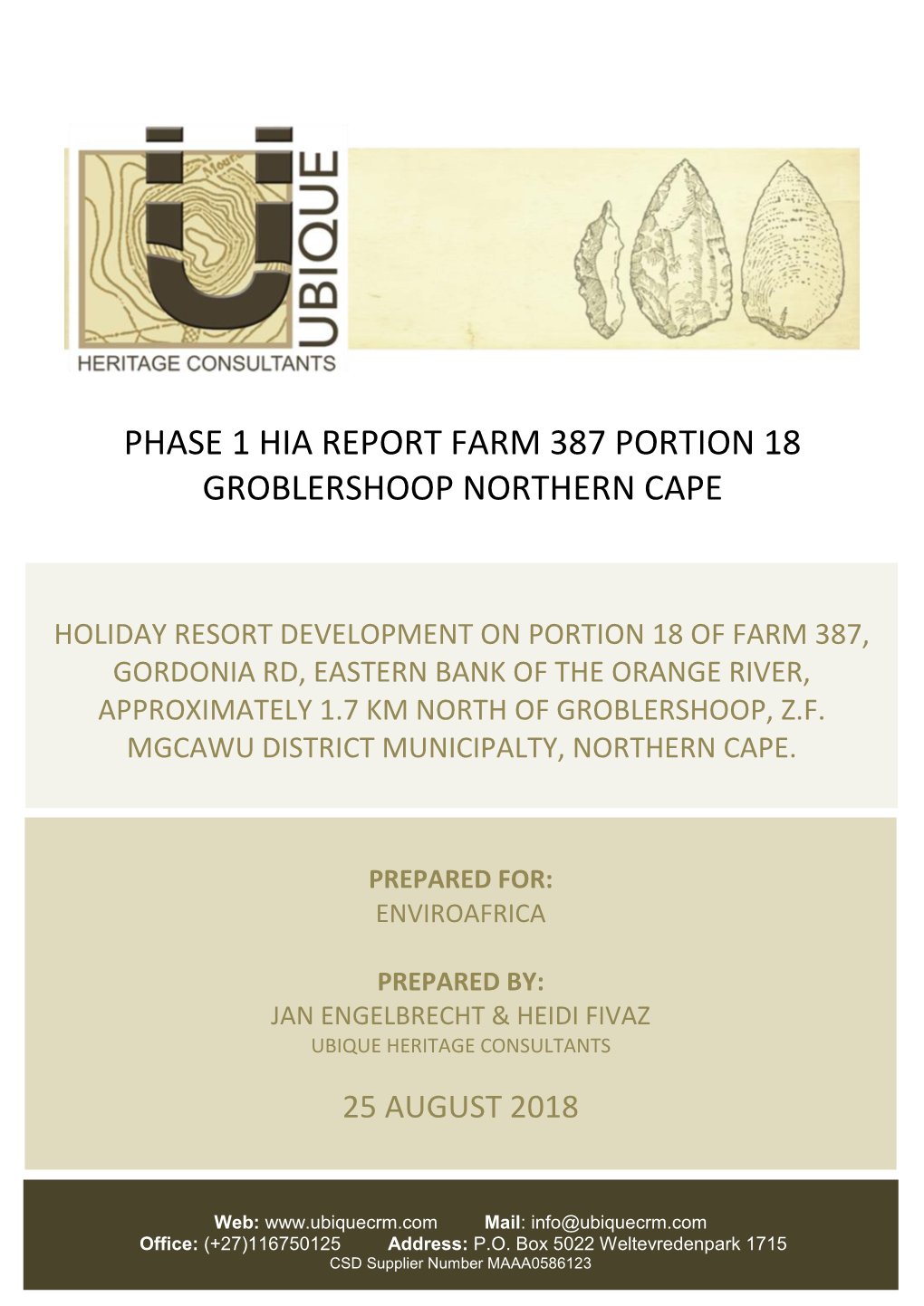Phase 1 Hia Report Farm 387 Portion 18 Groblershoop Northern Cape