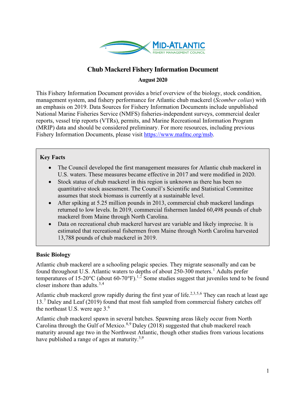 2020 Chub Mackerel Fishery Information Document