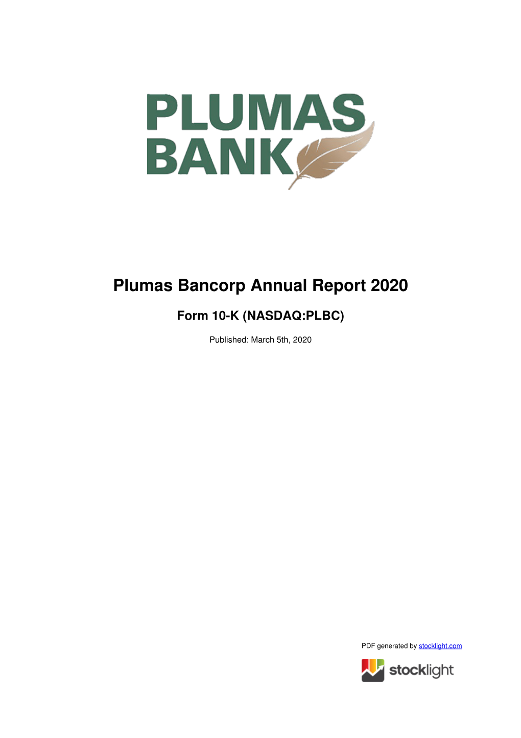 Plumas Bancorp Annual Report 2020