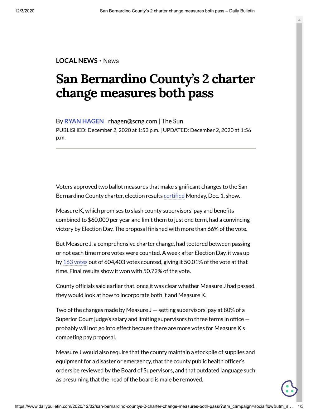 San Bernardino County's 2 Charter Change Measures Both Pass