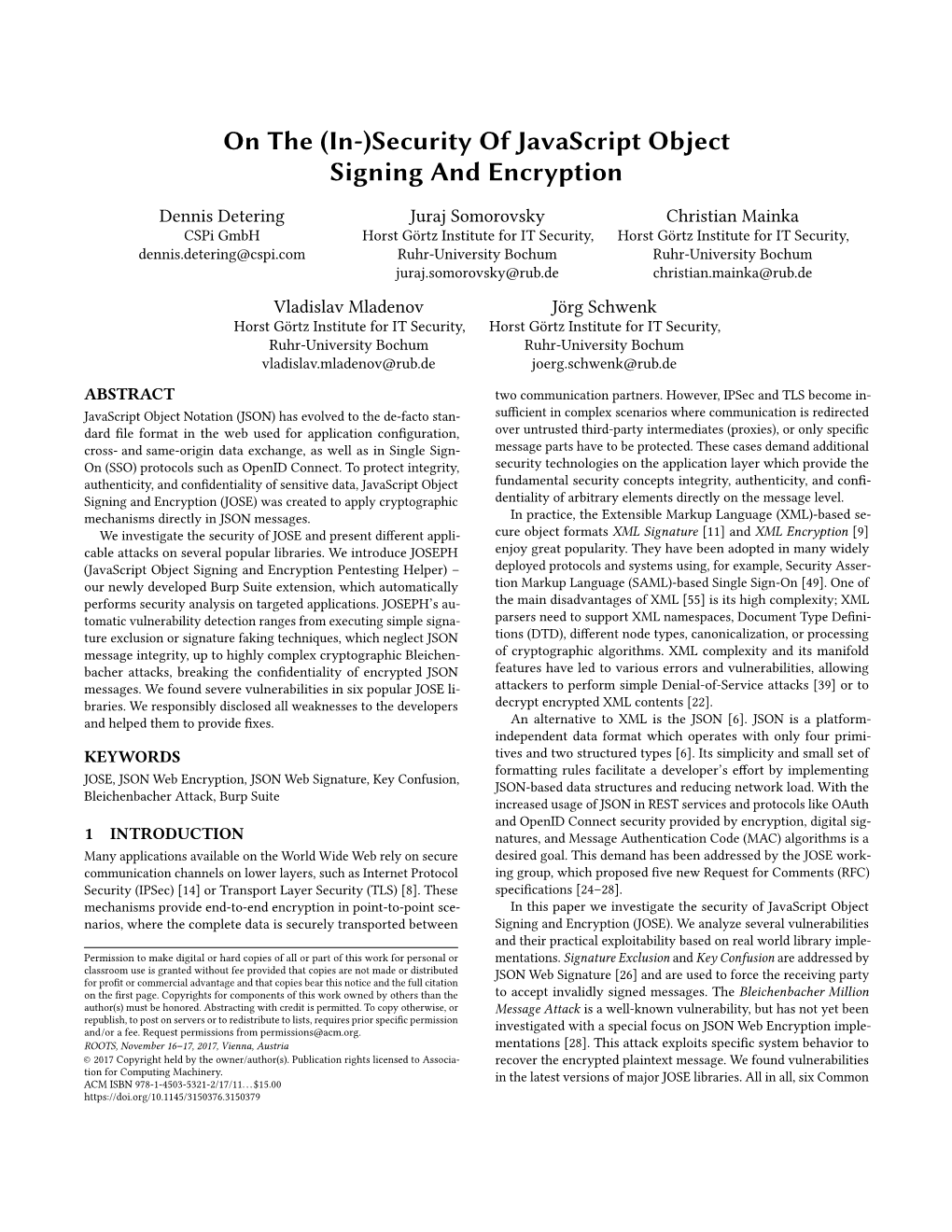 On the (In-)Security of Javascript Object Signing and Encryption